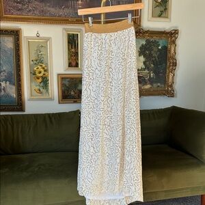 LuLaRoe White and Gold Lace and Sequin Maxi Skirt